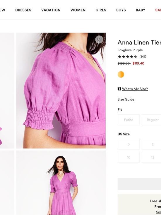Boden Dresses & Skirts - Boden Anna Linen Tie-Waist Puff Sleeve Top - Foxglove Purple
